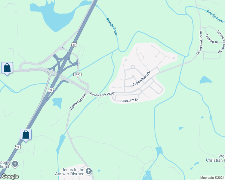 map of restaurants, bars, coffee shops, grocery stores, and more near 3902 Pepperbush Drive in Greensboro