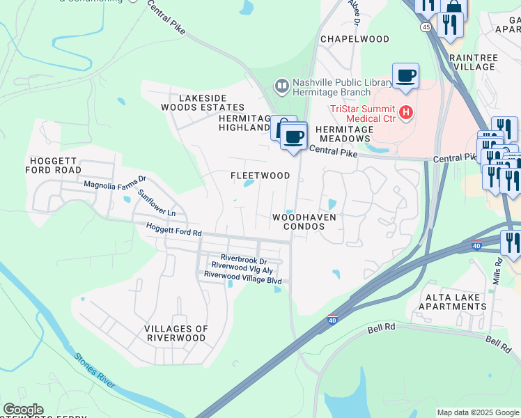 map of restaurants, bars, coffee shops, grocery stores, and more near 2717 Fleet Drive in Nashville