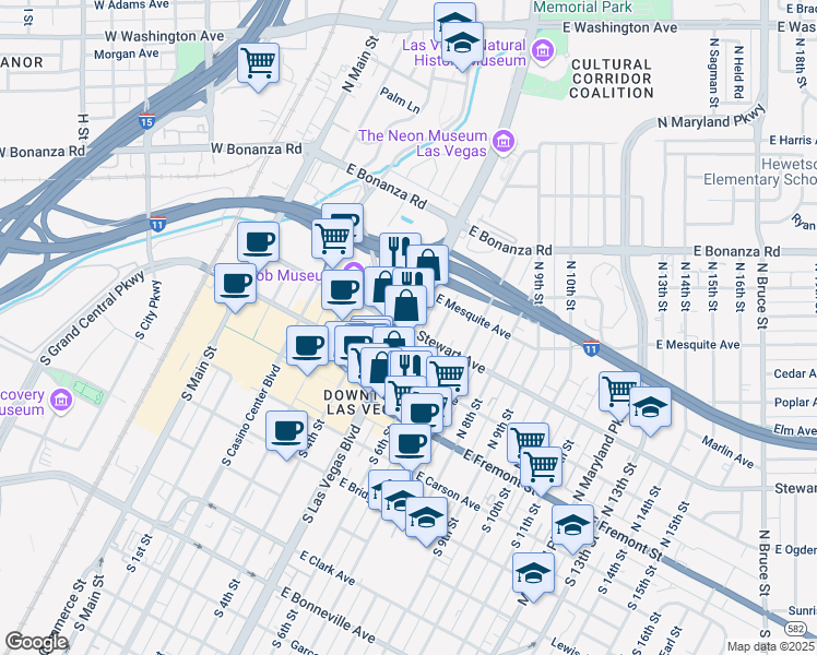 map of restaurants, bars, coffee shops, grocery stores, and more near in Las Vegas
