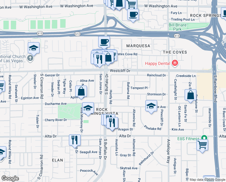 map of restaurants, bars, coffee shops, grocery stores, and more near 201 Huntly Road in Las Vegas