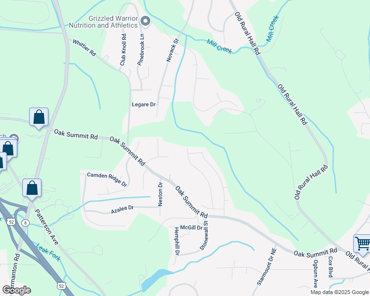 map of restaurants, bars, coffee shops, grocery stores, and more near 4724 Heatherly Road in Winston-Salem