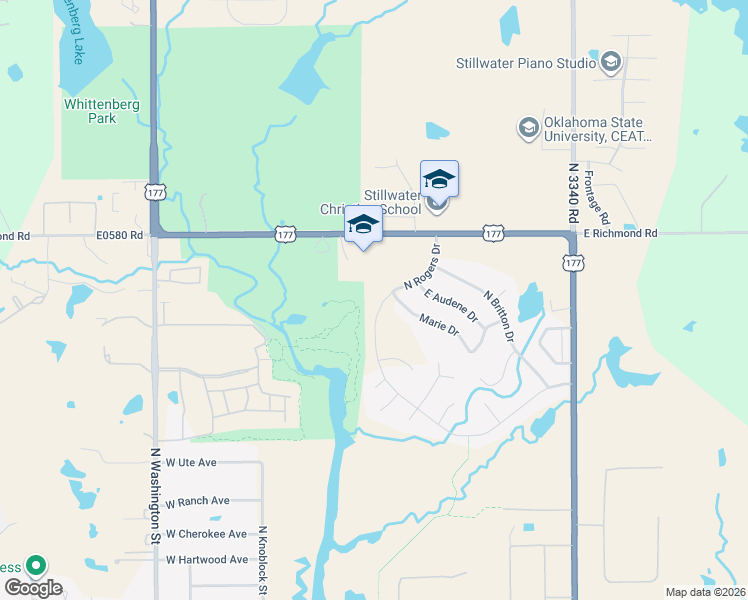 map of restaurants, bars, coffee shops, grocery stores, and more near 105 East Marie Drive in Stillwater