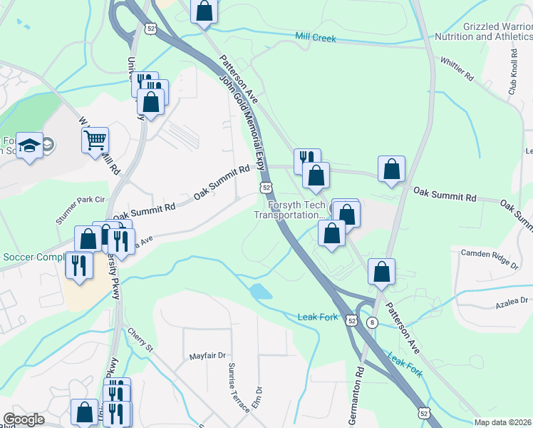 map of restaurants, bars, coffee shops, grocery stores, and more near 125 Barlow Circle in Winston-Salem
