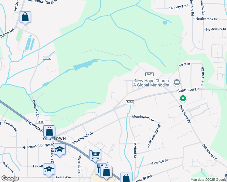 map of restaurants, bars, coffee shops, grocery stores, and more near 5045 Joyce Avenue in Winston-Salem