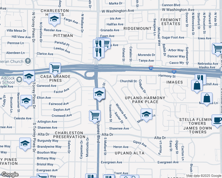 map of restaurants, bars, coffee shops, grocery stores, and more near 229 Wisteria Avenue in Las Vegas