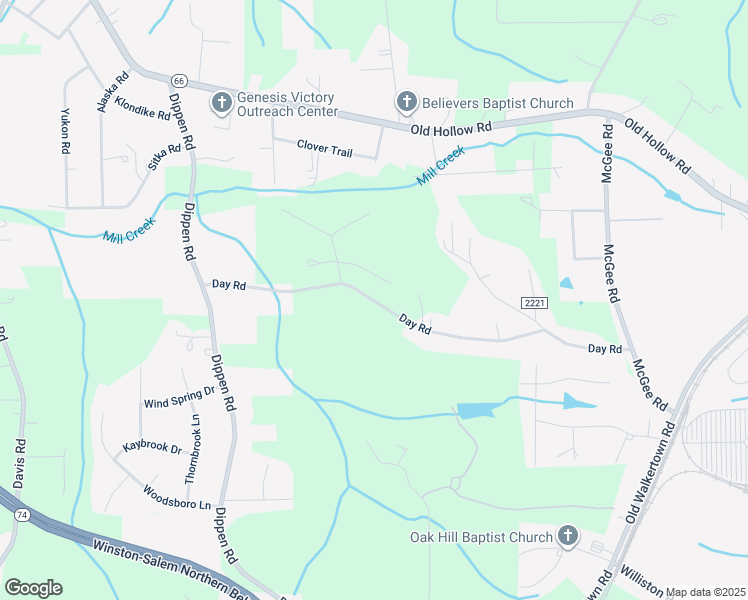 map of restaurants, bars, coffee shops, grocery stores, and more near 3490 Day Road in Walkertown