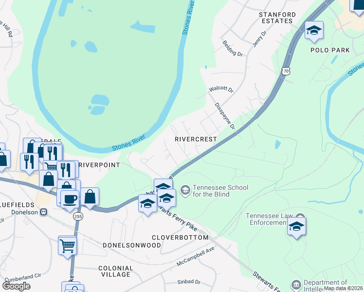 map of restaurants, bars, coffee shops, grocery stores, and more near 117 Guill Court in Nashville