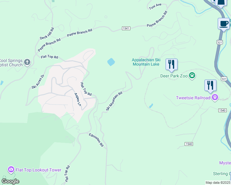 map of restaurants, bars, coffee shops, grocery stores, and more near 253 Alpine Road in Blowing Rock