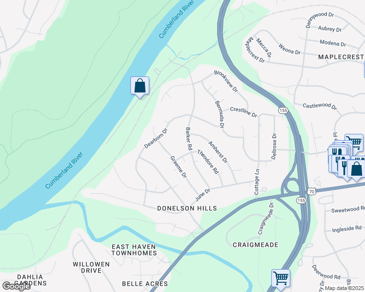 map of restaurants, bars, coffee shops, grocery stores, and more near in Nashville