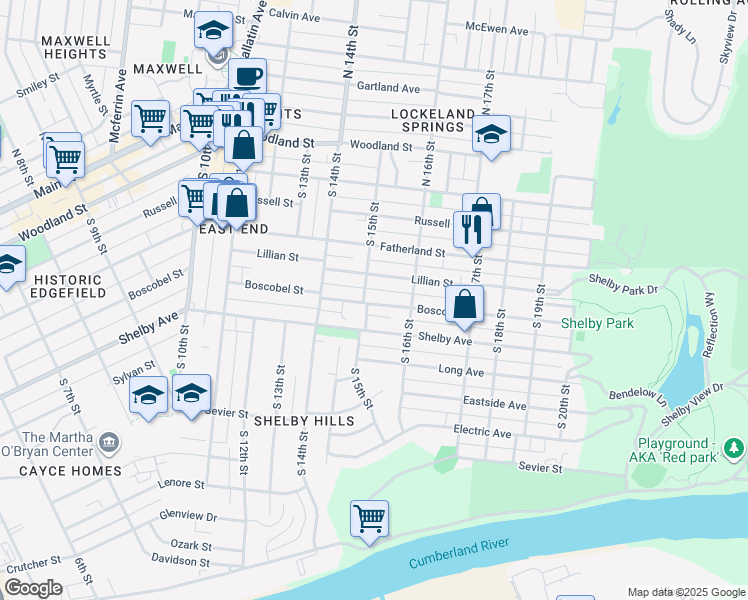 map of restaurants, bars, coffee shops, grocery stores, and more near 408C South 15th Street in Nashville