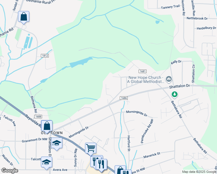 map of restaurants, bars, coffee shops, grocery stores, and more near 5045 Joyce Avenue in Winston-Salem
