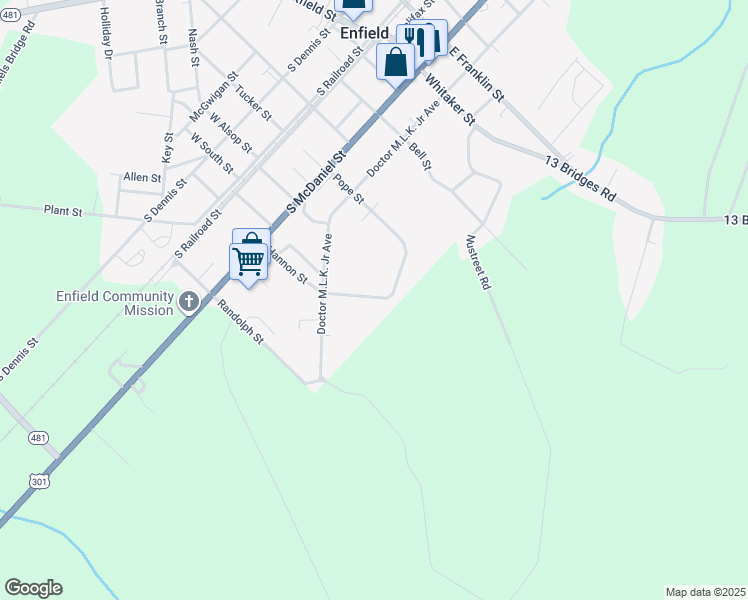 map of restaurants, bars, coffee shops, grocery stores, and more near 432 Hannon Street in Enfield