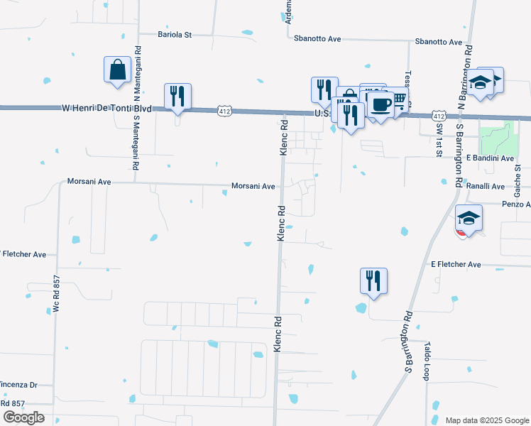 map of restaurants, bars, coffee shops, grocery stores, and more near 439 Klenc Road in Springdale