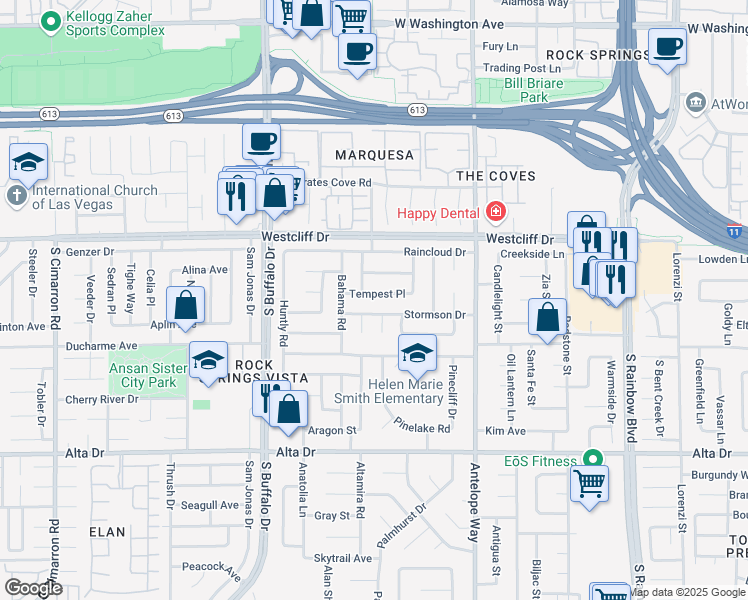 map of restaurants, bars, coffee shops, grocery stores, and more near 7221 Tempest Place in Las Vegas