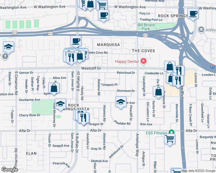 map of restaurants, bars, coffee shops, grocery stores, and more near 7221 Tempest Place in Las Vegas
