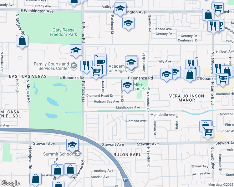 map of restaurants, bars, coffee shops, grocery stores, and more near 3814 Coral Reef Way in Las Vegas