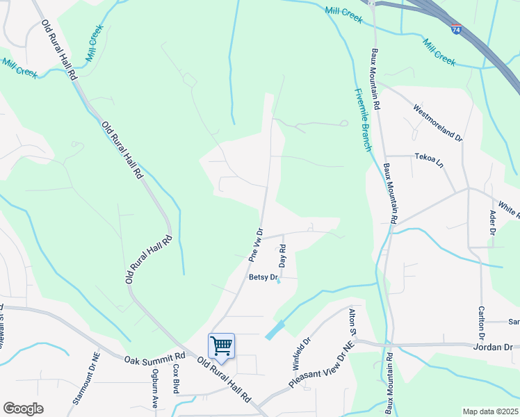 map of restaurants, bars, coffee shops, grocery stores, and more near 5454 Pineview Drive in Winston-Salem