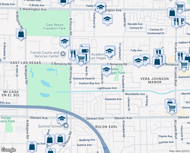 map of restaurants, bars, coffee shops, grocery stores, and more near 554 Sea Shell Lane in Las Vegas