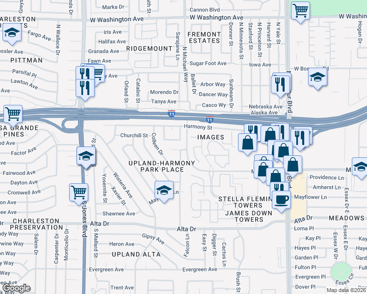map of restaurants, bars, coffee shops, grocery stores, and more near 200 Lucy Thompson Street in Las Vegas