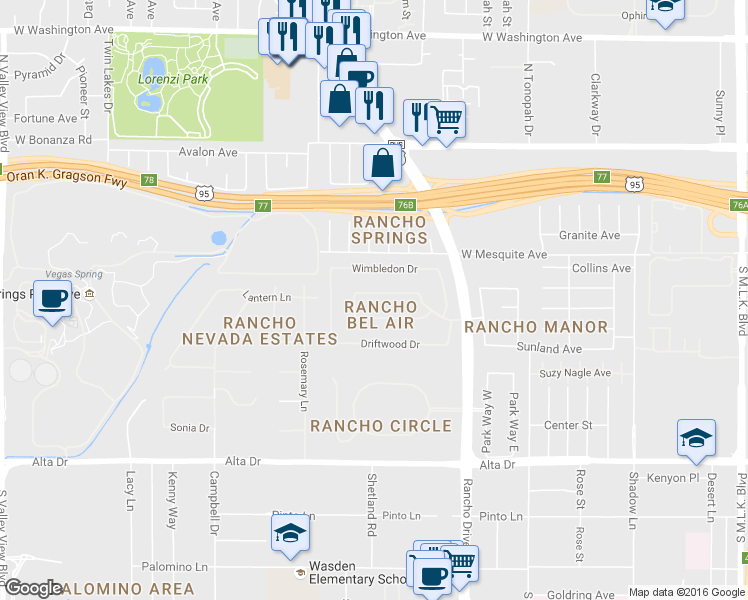 map of restaurants, bars, coffee shops, grocery stores, and more near 2505 Rancho Bel Air Dr in Las Vegas