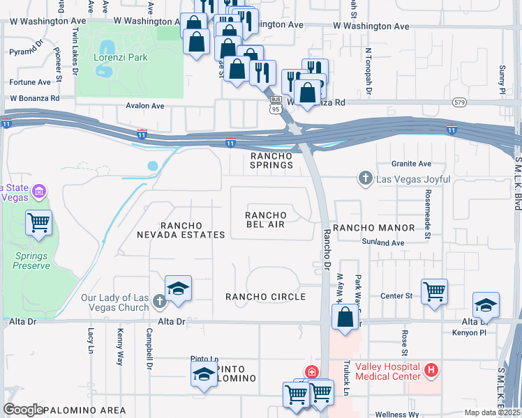 map of restaurants, bars, coffee shops, grocery stores, and more near 2505 Rancho Bel Air Drive in Las Vegas