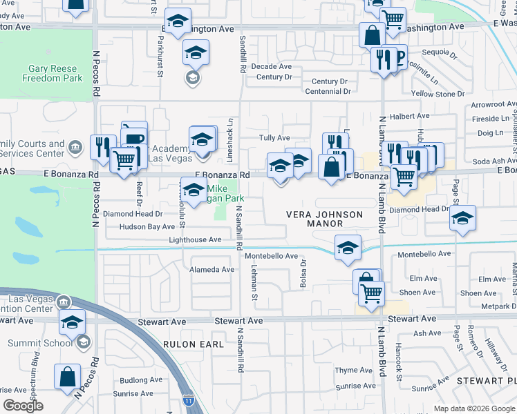map of restaurants, bars, coffee shops, grocery stores, and more near 4028 Red Pony Court in Las Vegas