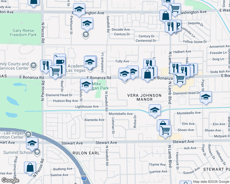 map of restaurants, bars, coffee shops, grocery stores, and more near 4028 Red Pony Court in Las Vegas