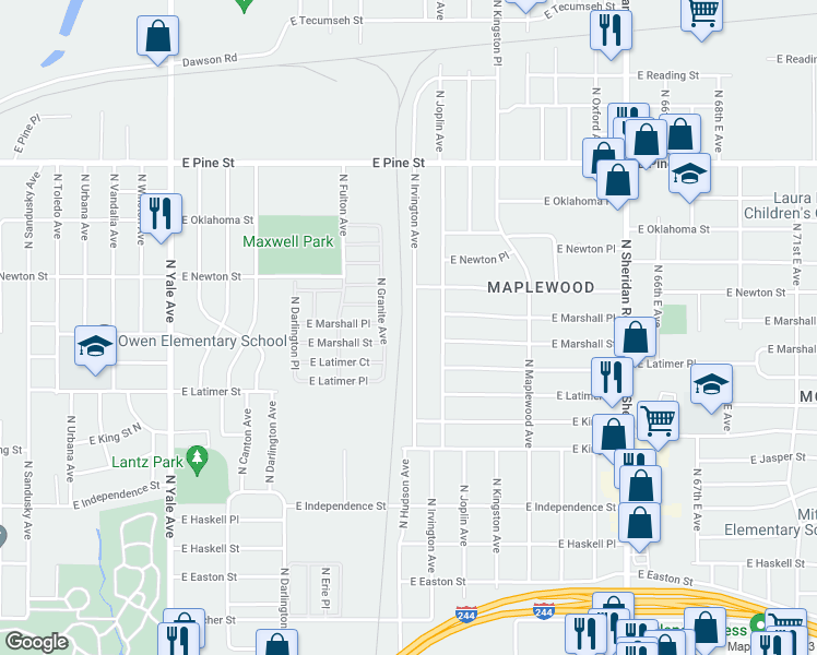 map of restaurants, bars, coffee shops, grocery stores, and more near 1060 North Irvington Avenue in Tulsa