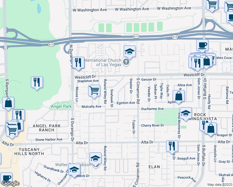 map of restaurants, bars, coffee shops, grocery stores, and more near 204 Bruin Way in Las Vegas