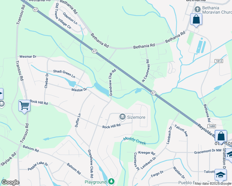 map of restaurants, bars, coffee shops, grocery stores, and more near 4162 Turnberry Park Court in Pfafftown