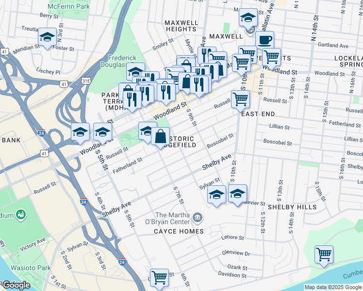 map of restaurants, bars, coffee shops, grocery stores, and more near 800 Fatherland Street in Nashville