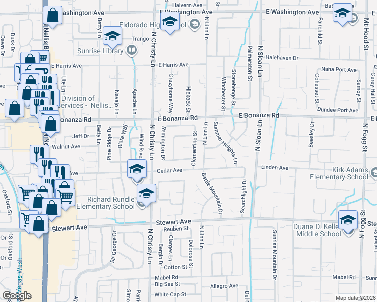 map of restaurants, bars, coffee shops, grocery stores, and more near 5632 Winchester Court in Las Vegas
