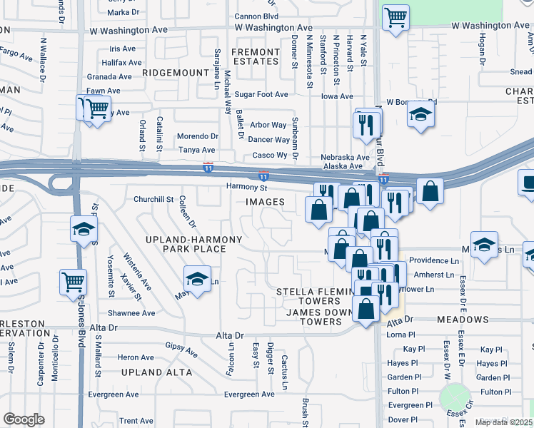 map of restaurants, bars, coffee shops, grocery stores, and more near 129 Countrywood in Las Vegas