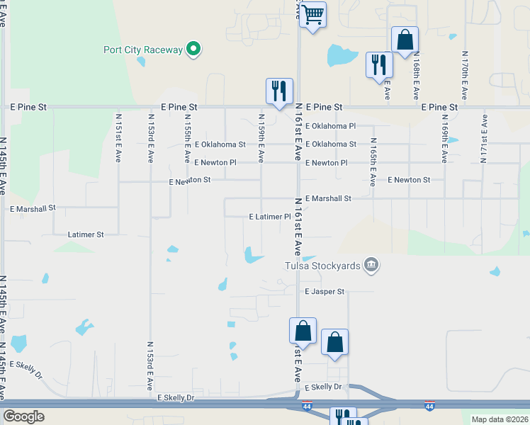map of restaurants, bars, coffee shops, grocery stores, and more near 15922 Marshall Street in Tulsa