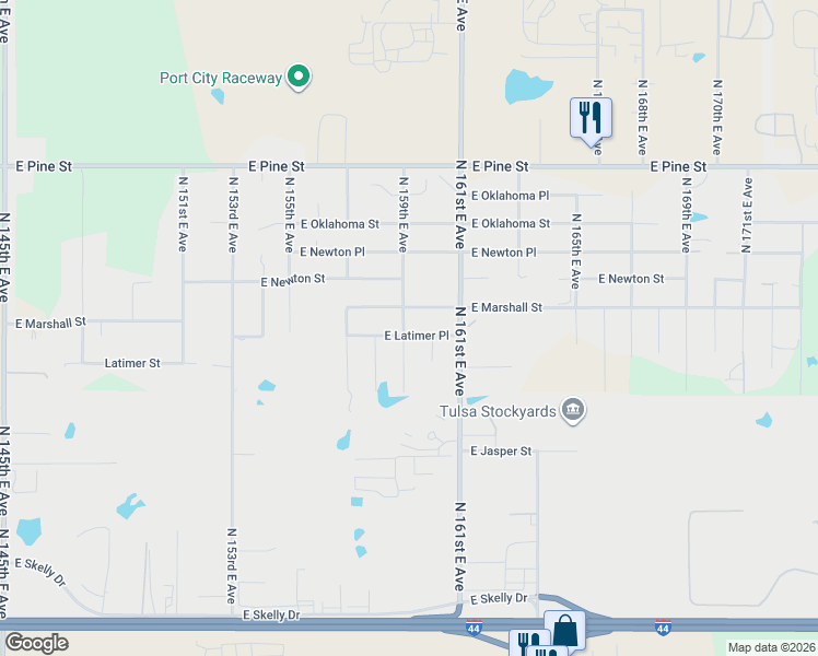 map of restaurants, bars, coffee shops, grocery stores, and more near 15922 Marshall Street in Tulsa