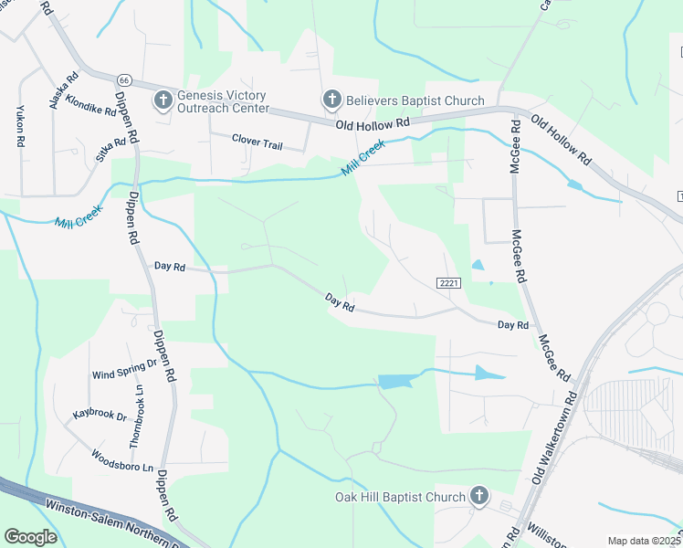 map of restaurants, bars, coffee shops, grocery stores, and more near 3579 Day Road in Walkertown