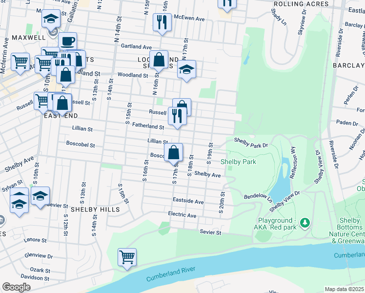 map of restaurants, bars, coffee shops, grocery stores, and more near 313 South 17th Street in Nashville