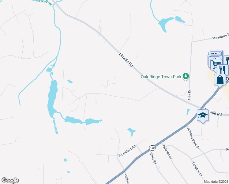map of restaurants, bars, coffee shops, grocery stores, and more near 8538 Scoggins Road in Oak Ridge