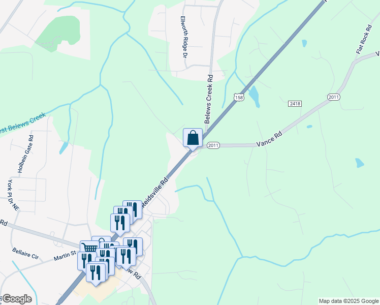 map of restaurants, bars, coffee shops, grocery stores, and more near 5333 Reidsville Road in Walkertown