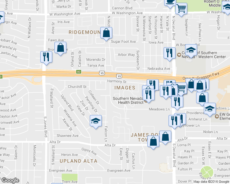 map of restaurants, bars, coffee shops, grocery stores, and more near 5332 Images Court in Las Vegas