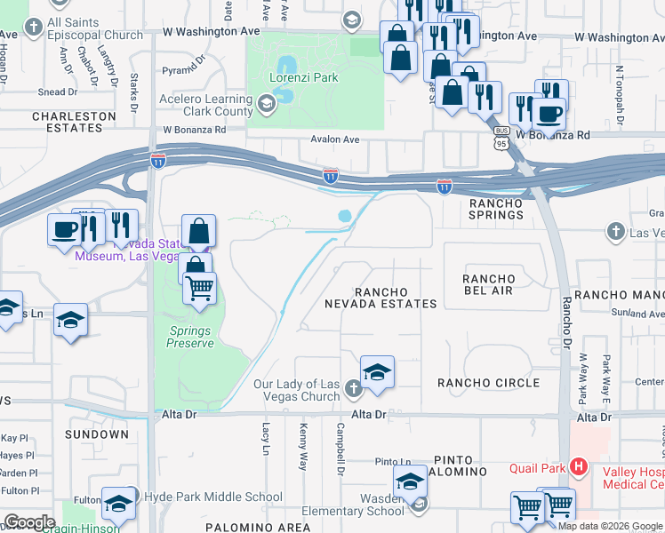 map of restaurants, bars, coffee shops, grocery stores, and more near 204 Canyon Drive in Las Vegas