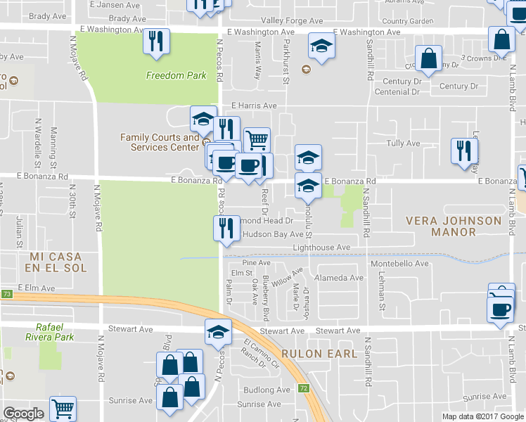 map of restaurants, bars, coffee shops, grocery stores, and more near 3675 Asbury Hill Avenue in Las Vegas