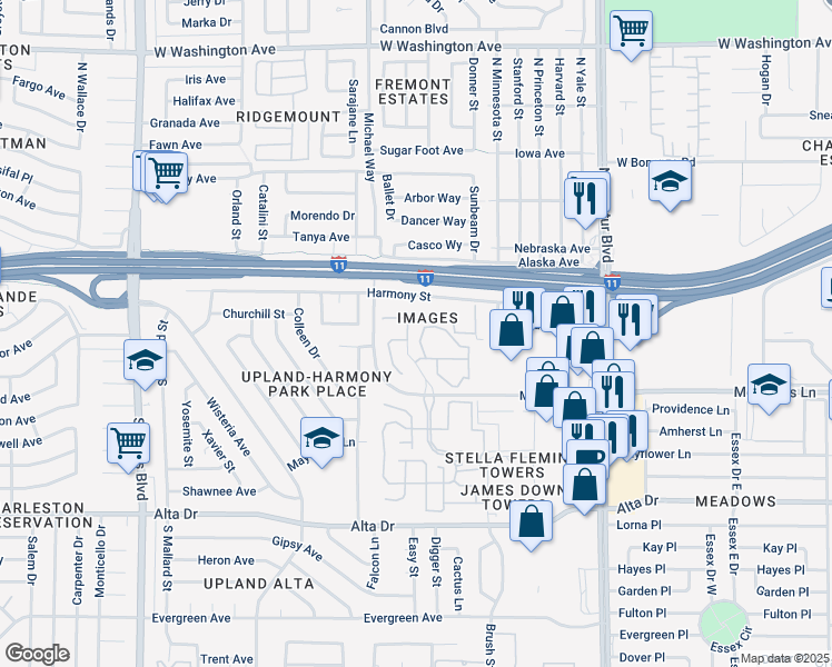 map of restaurants, bars, coffee shops, grocery stores, and more near 201 Mission Laguna Lane in Las Vegas