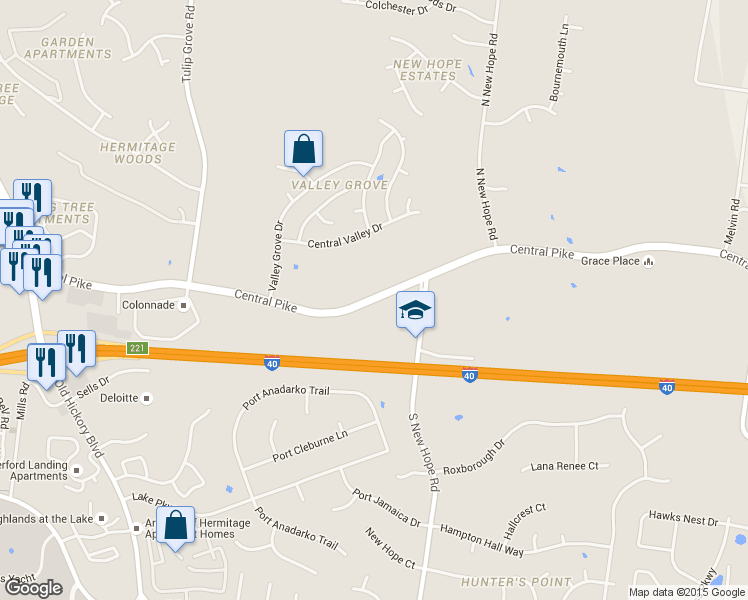 map of restaurants, bars, coffee shops, grocery stores, and more near 4172 Central Pike in Nashville