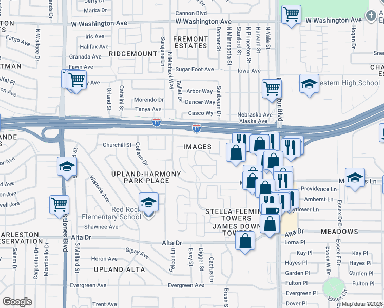 map of restaurants, bars, coffee shops, grocery stores, and more near 5316 Desert Blossom Road in Las Vegas