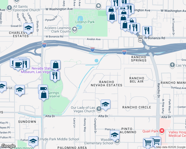 map of restaurants, bars, coffee shops, grocery stores, and more near 204 Canyon Drive in Las Vegas