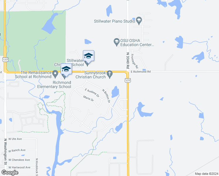 map of restaurants, bars, coffee shops, grocery stores, and more near 421 Britton Court in Stillwater