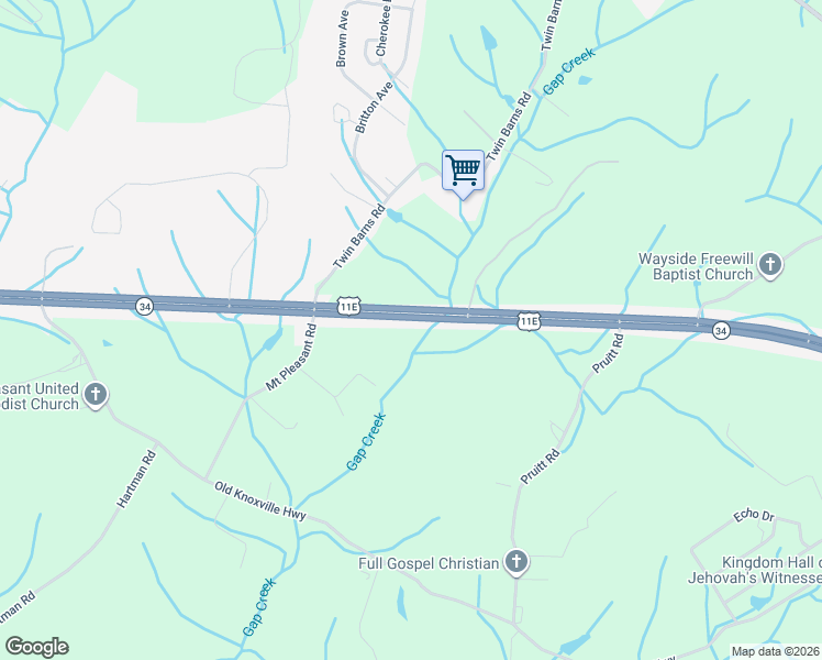 map of restaurants, bars, coffee shops, grocery stores, and more near West Andrew Johnson Highway in Greeneville