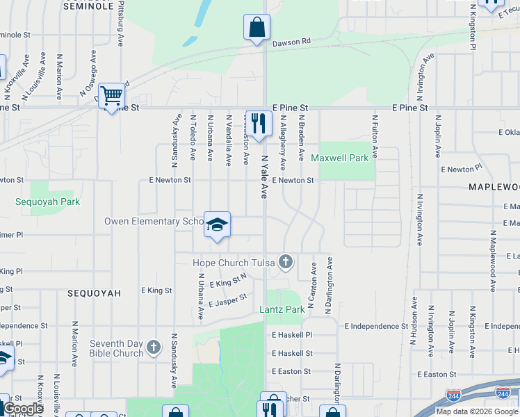map of restaurants, bars, coffee shops, grocery stores, and more near 1223 North Winston Avenue in Tulsa