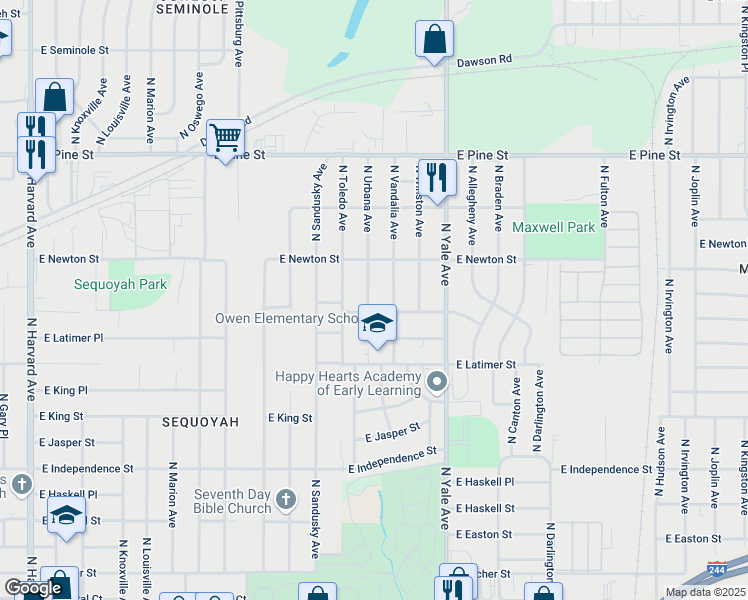 map of restaurants, bars, coffee shops, grocery stores, and more near 1211 North Urbana Avenue in Tulsa